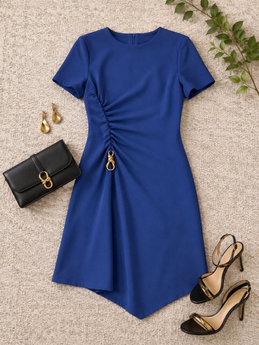 Donna Karan Ruched Hardware Trim Blue Dress NWT Office Date Night